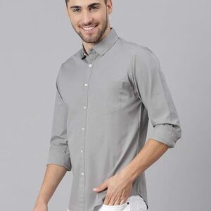Men's Solid Slim Fit Cotton Casual Shirt GREY XL