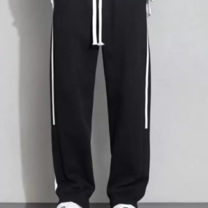 Men Striped Black Track Pants Size M
