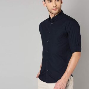 Men's Solid Slim Fit Cotton Casual Shirt DARK BLUE L