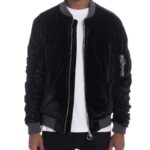 Velour Cinch Sleeve Bomber Jacket
