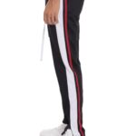TRICOT STRIPED TRACK PANTS- BLACK