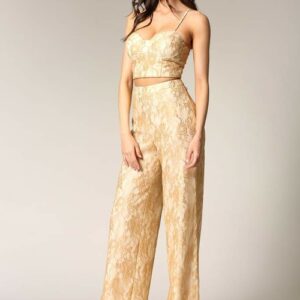 Caeli - A two-piece gold lace set featuring built-in underwire and bra