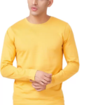Men Solid Full Sleeves Round Neck Cotton Yellow T-Shirt (Size M)